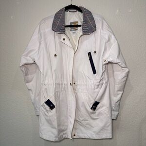 White Jacket with Plaid Collar Women's Medium